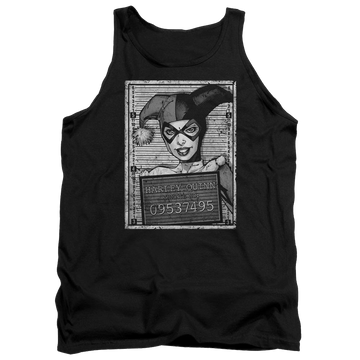 Black men's tank with Harley Quinn Batman Harley Inmate graphic