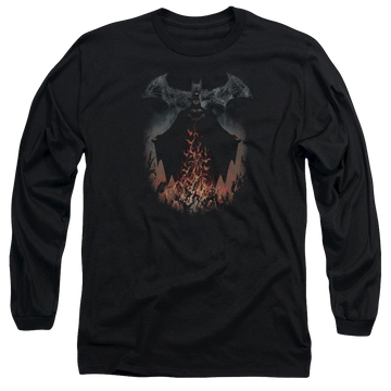 Black men's long sleeve t-shirt with Batman Smoke & Fire graphic