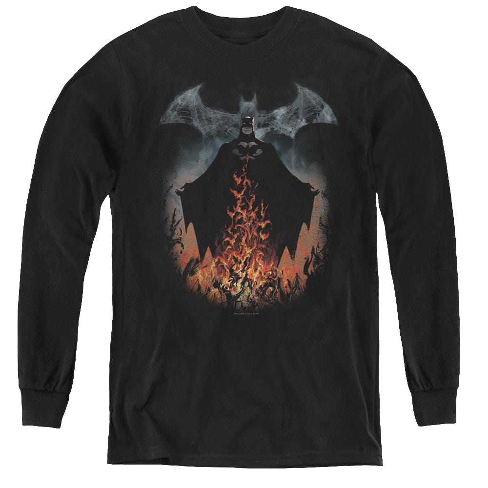 Dc Batman Smoke & Fire - Youth Long Sleeve T-Shirt Youth Long Sleeve T-Shirt Batman