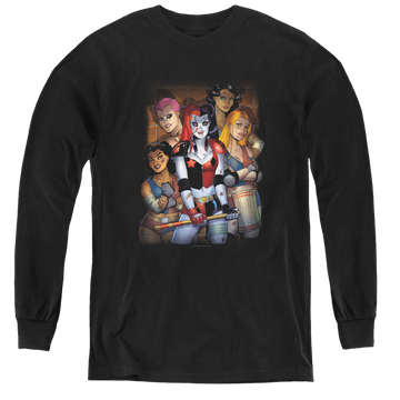 Black youth long sleeve t-shirt with Harley Quinn Bad Girls graphic