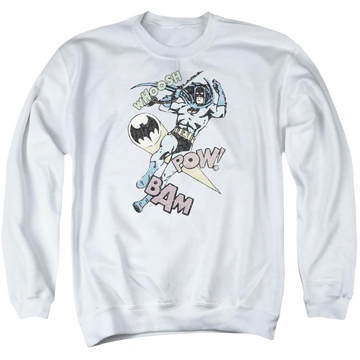 White men's crewneck sweatshirt with Batman Halftone Swing graphic
