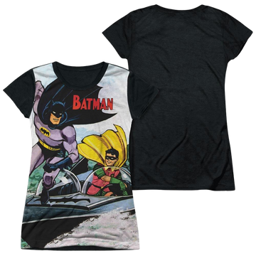 Batman Batboat - Juniors Black Back T-Shirt Juniors Black Back T-Shirt Batman