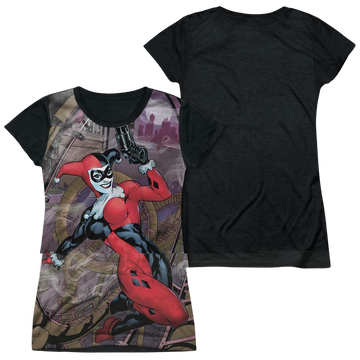 Batman Roller Coaster Of Love - Juniors Black Back T-Shirt Juniors Black Back T-Shirt Harley Quinn