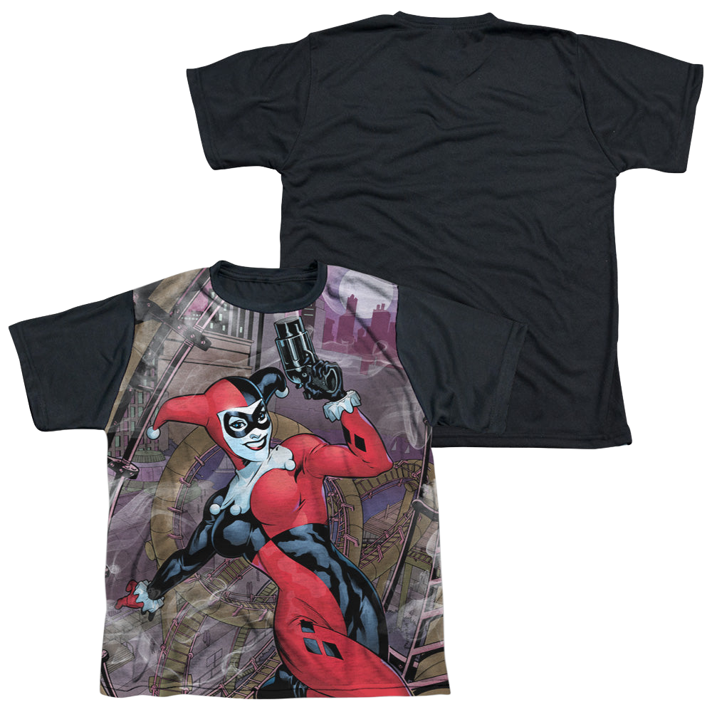 Harley Quinn Roller Coaster Of Love - Youth Black Back T-Shirt Youth Black Back T-Shirt (Ages 8-12) Harley Quinn