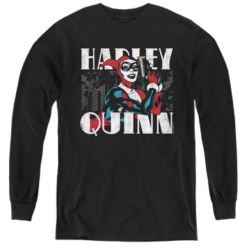 Black youth long sleeve t-shirt with Harley Quinn Harley Bold graphic