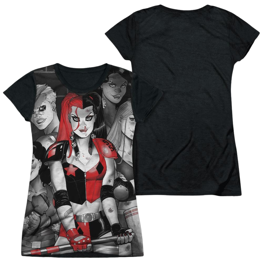 Batman Bad Girls - Juniors Black Back T-Shirt Juniors Black Back T-Shirt Harley Quinn