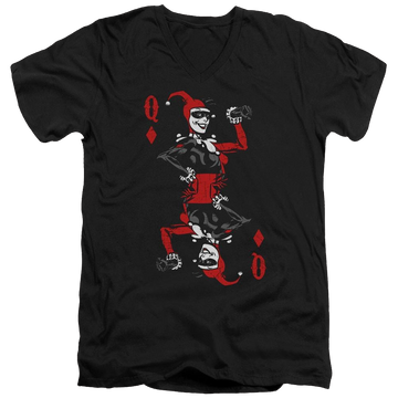 Black men's v-neck t-shirt with Harley Quinn Batman Quinn Of Diamonds graphic