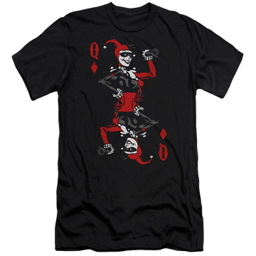 Black men's premium slim fit t-shirt with Harley Quinn Batman Quinn Of Diamonds graphic