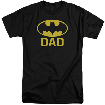 Black men's tall fit t-shirt with Batman Bat Dad graphic