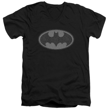 Black men's v-neck t-shirt with Batman Elephant Signal graphic