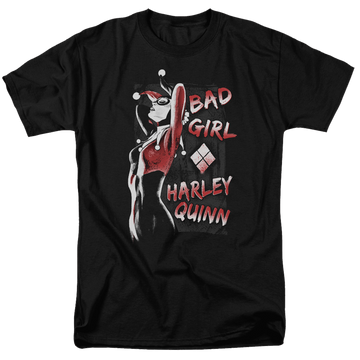 Black men's regular fit t-shirt with Harley Quinn Batman Bad Girl graphic