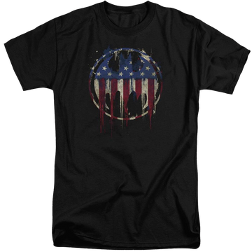 Black men's tall fit t-shirt with Batman Bleeding Signal graphic