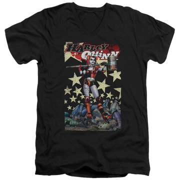 Black men's v-neck t-shirt with Harley Quinn Batman Quinn One graphic