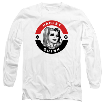 White men's long sleeve t-shirt with Harley Quinn Batman Harley President Circle graphic