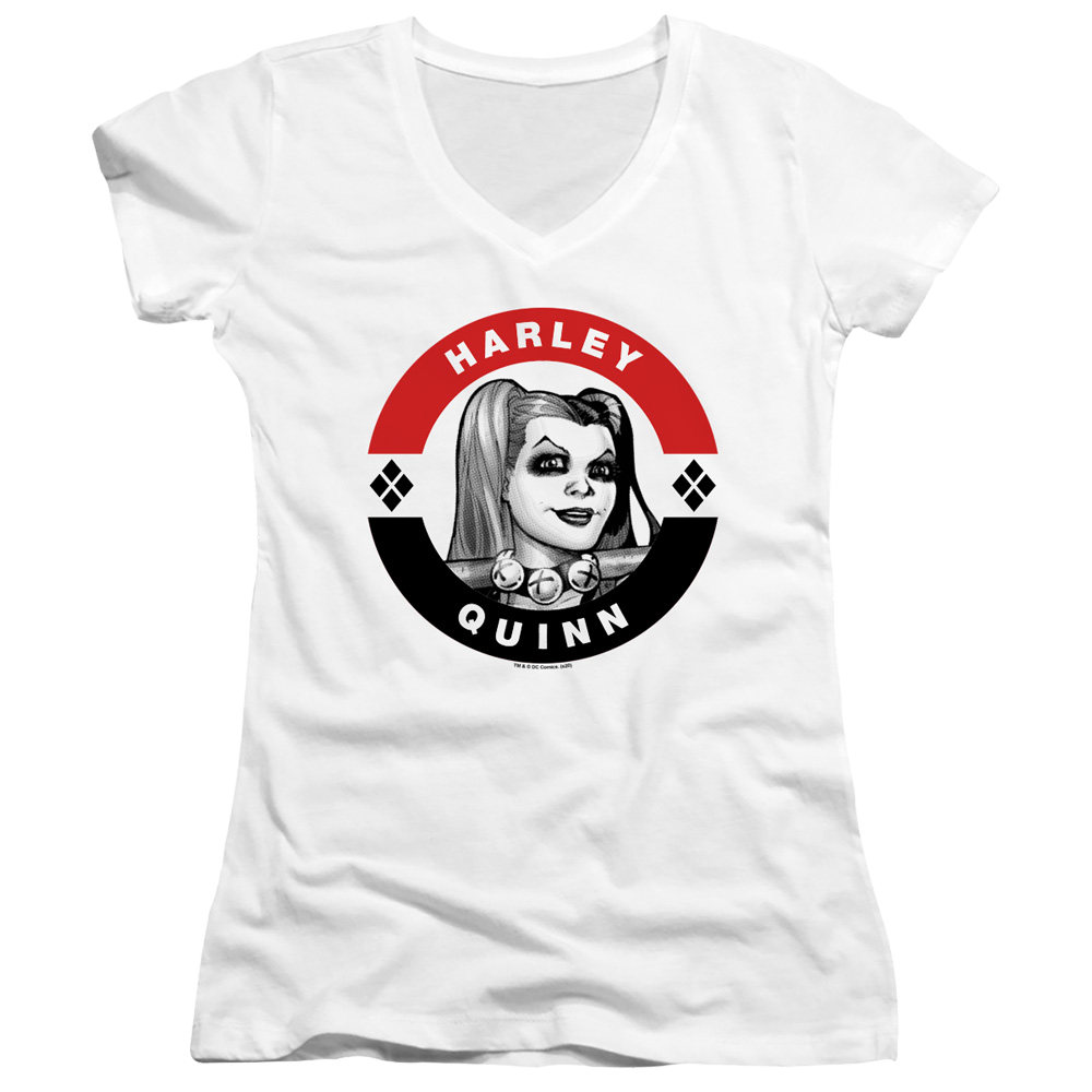 Batman Harley President Circle - Juniors V-Neck T-Shirt Juniors V-Neck T-Shirt Harley Quinn
