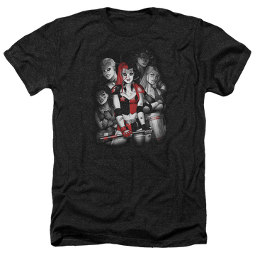 Charcoal men's heather t-shirt with Harley Quinn Batman Bad Gals Bw graphic