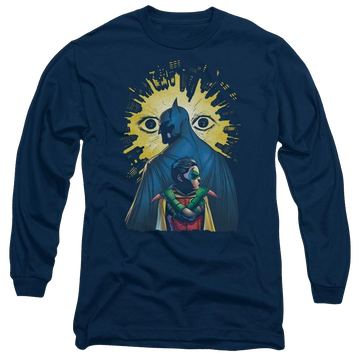 Navy men's long sleeve t-shirt with Batman Watchers graphic