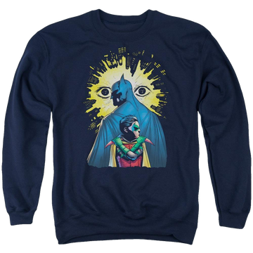 Navy men's crewneck sweatshirt with Batman Watchers graphic