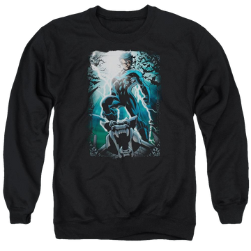 Black men's crewneck sweatshirt with Nightwing Batman Night Light graphic