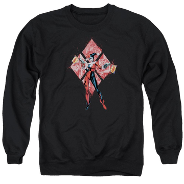 Black men's crewneck sweatshirt with Batman Harley Quinn (diamonds) graphic