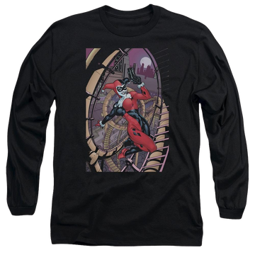 Black men's long sleeve t-shirt with Harley Quinn Batman Harley First graphic