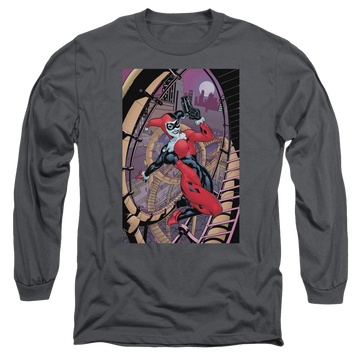 Charcoal men's long sleeve t-shirt with Harley Quinn Batman Harley First graphic