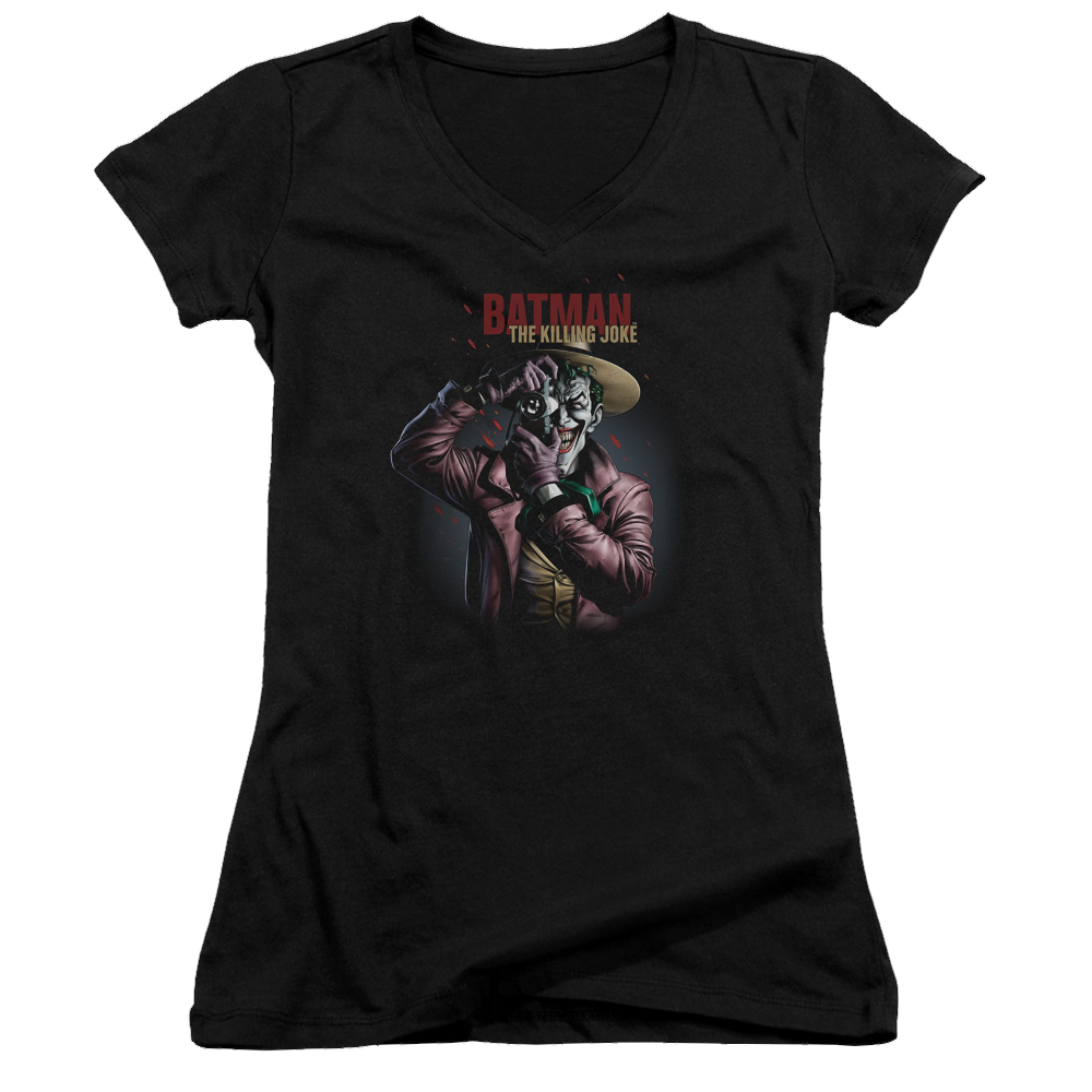 Joker, The Killing Joke Camera - Juniors V-Neck T-Shirt Juniors V-Neck T-Shirt Joker