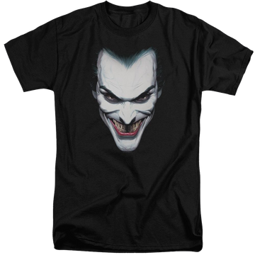 Black men's tall fit t-shirt with Batman Joker Portrait graphic