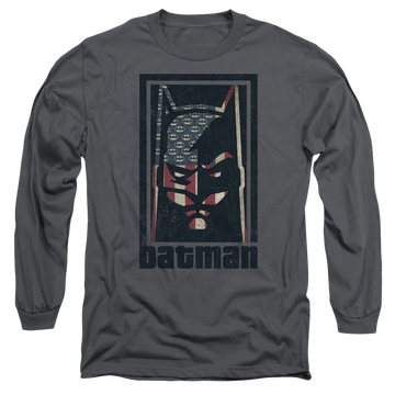 Charcoal men's long sleeve t-shirt with American Batman graphic
