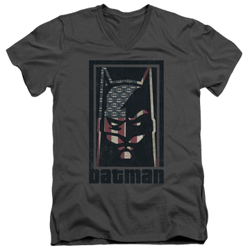 Charcoal men's v-neck t-shirt with American Batman graphic