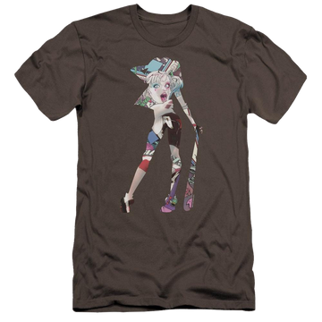 Charcoal men's premium slim fit t-shirt with Harley Quinn Scene Inside graphic