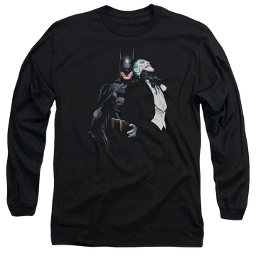 Black men's long sleeve t-shirt with Batman Joker Choke graphic