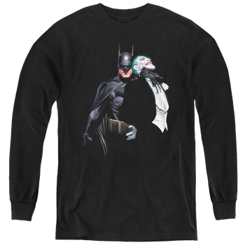 Black youth long sleeve t-shirt with Joker Choke graphic