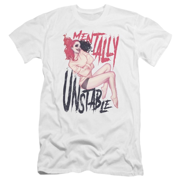 White men's premium slim fit t-shirt with Harley Quinn Batman Unstable graphic