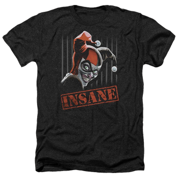 Charcoal men's heather t-shirt with Harley Quinn Batman Insane graphic