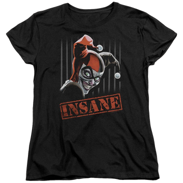 Black women's t-shirt with Harley Quinn Batman Insane graphic