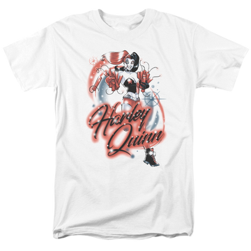 White men's regular fit t-shirt with Harley Quinn Batman Harley Airbrush graphic