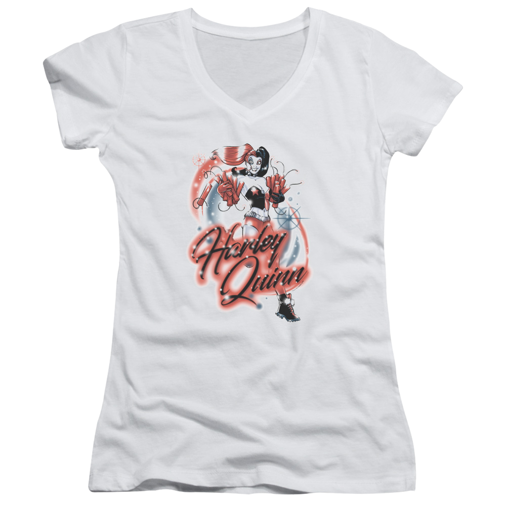 Batman Harley Airbrush - Juniors V-Neck T-Shirt Juniors V-Neck T-Shirt Harley Quinn