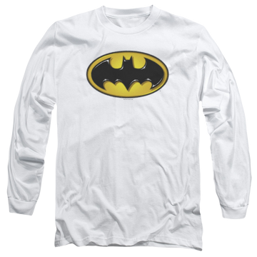 White men's long sleeve t-shirt with Batman Airbrush Bat Symbol graphic