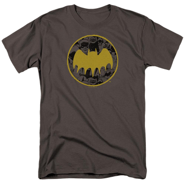 Charcoal men's regular fit t-shirt with Dc Batman Vintage Symbol Collage graphic