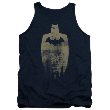 Navy men's tank with Batman Gold Silhouette graphic