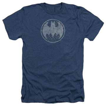 Navy men's heather t-shirt with Batman Starry Night Shield graphic