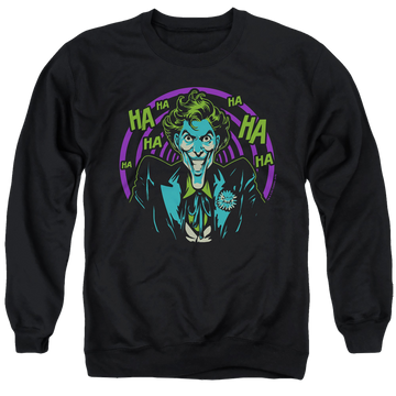 Black men's crewneck sweatshirt with Joker Hahaha graphic
