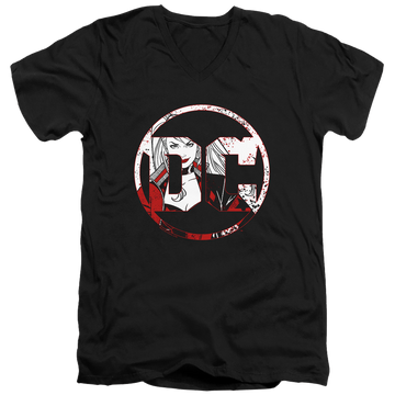 Black men's v-neck t-shirt with Harley Quinn Dc Logo Harley graphic