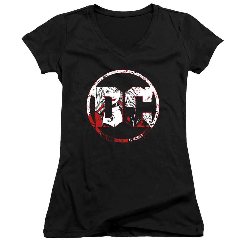 Harley Quinn Dc Logo Harley - Juniors V-Neck T-Shirt Juniors V-Neck T-Shirt Harley Quinn