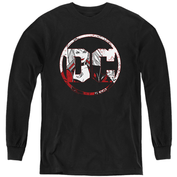 Black youth long sleeve t-shirt with Harley Quinn Dc Logo Harley graphic