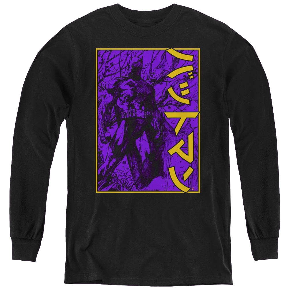 Dc Batman Big Framed Kanji - Youth Long Sleeve T-Shirt Youth Long Sleeve T-Shirt Batman