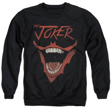 Black men's crewneck sweatshirt with Joker Bat Laugh graphic
