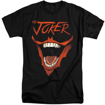 Black men's tall fit t-shirt with Joker Bat Laugh graphic