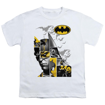 White youth t-shirt for ages 8 to 12 with Dc Batman Long Live graphic